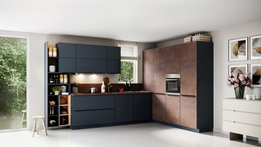 Brigitte Matt Velvet Blue Metal Oxide Kitchen | Totally Kitchens, Southampton