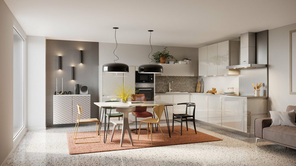 Brigitte White Gloss Handleless Kitchen 1 | Totally Kitchens, Southampton