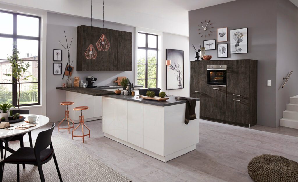 Brigitte White Gloss Iron Open Plan Kitchen 1 | Totally Kitchens, Southampton