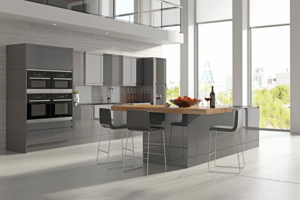 Jjo Grey Gloss Modern Kitchen With Island | Totally Kitchens, Southampton