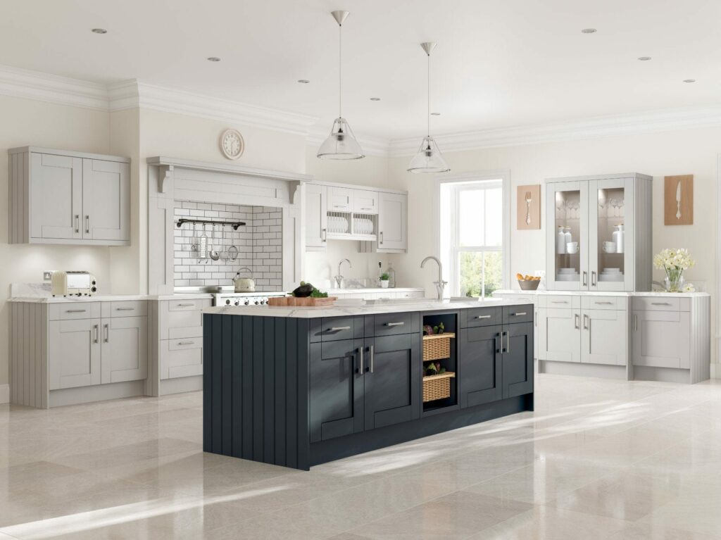 Jjo Grey Shaker Kitchen With Dark Island | Totally Kitchens, Southampton
