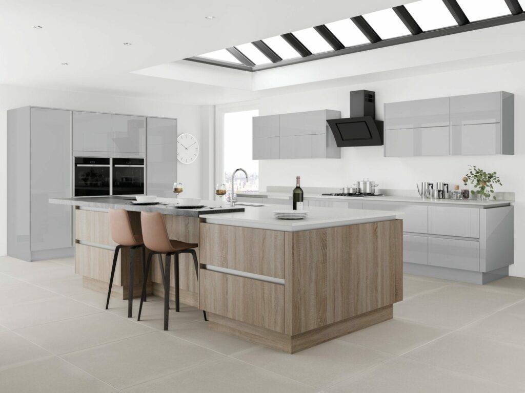 Jjo Modern Light Gloss Wood Kitchen | Totally Kitchens, Southampton