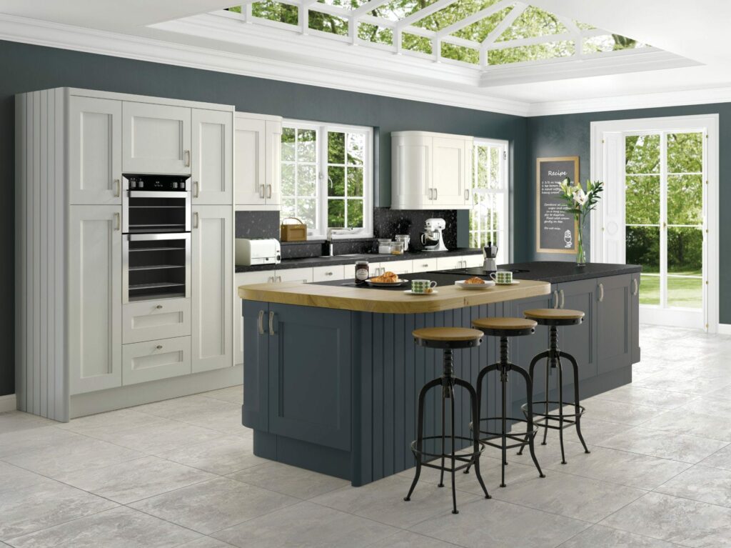 Jjo White Shaker Kitchen With Grey Island | Totally Kitchens, Southampton