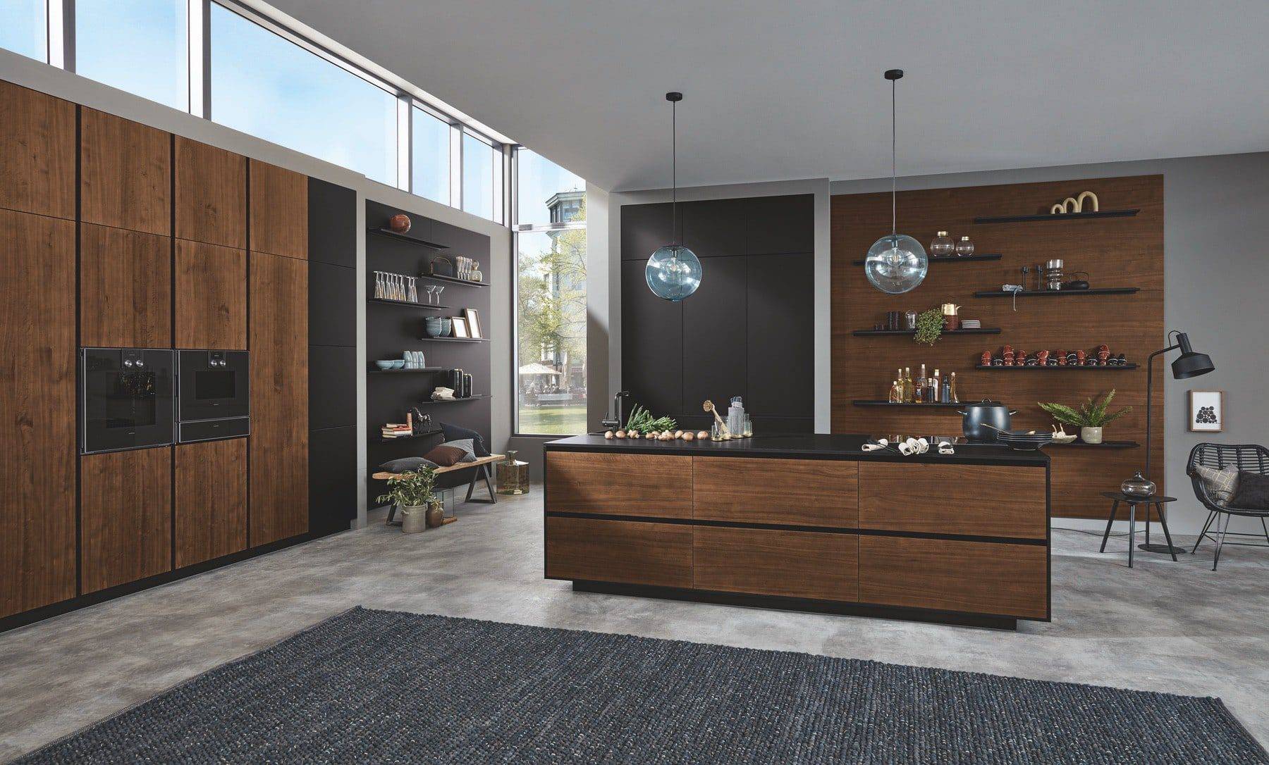 Ballerina Dark Wood Handleless Open Plan Kitchen | Totally Kitchens, Southampton